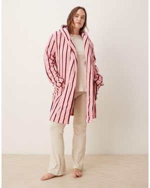 ASOS Asos design curve - peignoir court en micro-polaire - imprimé rayures - Rose