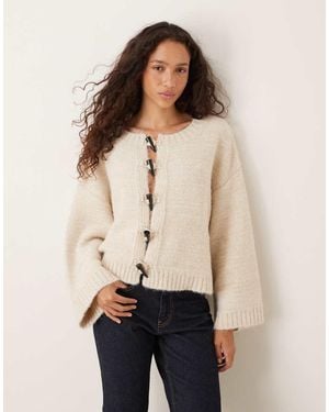 Vrg Grl toggle Front Cardigan With Fluted Sleeves - Natural