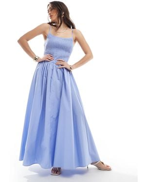 4th & Reckless Robe longue à taille en v avec caraco et jupe froncés - Bleu