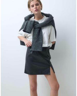 ONLY Faux Leather Mini Skirt With Slit - Blue