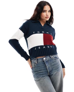 Tommy Hilfiger Pull avec col polo et drapeau - Bleu