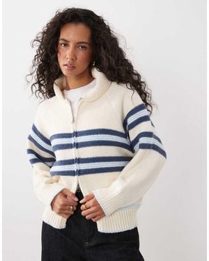 Kiwi & Co Sunday Zip Through Stripe Front Cardigan - Blue