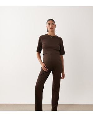 Mama.licious Mamalicious Maternity Cotton Cropped Jersey T-shirt Co-ord - Brown
