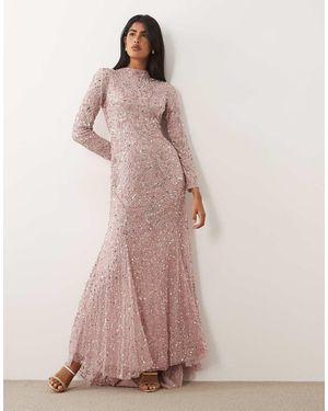 Beauut Vestito Lungo A Maniche Lunghe Chiaro Decorato - Rosa