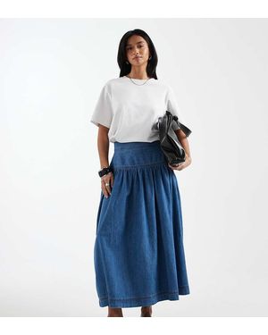 Only Petite Falda Vaquera Larga Con Cintura Baja De - Azul