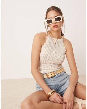 Aware Fine Knit Tank Top With Scalloped Trim - White