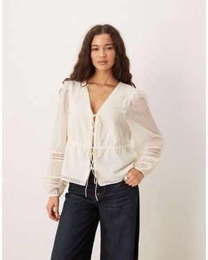 Abercrombie & Fitch Tie Front Long Sleeve Blouse - Natural