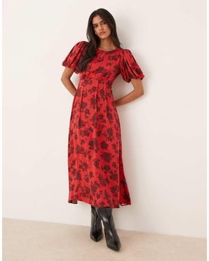 Nobody's Child Quinn Puff Sleeve Midi Dress - Red