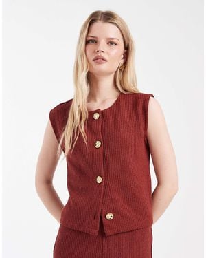 ONLY Rib Knit Vest Co-ord With Gold Button Detail - Red