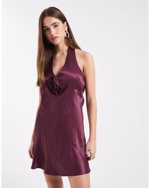 Miss Selfridge Satin Corsage Halter Mini Dress - Purple