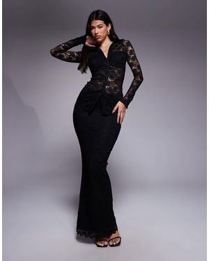 Wanderdoll Lacie Sculpting Lace High Waisted Maxi Skirt Co-Ord - Black