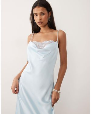 Vila Lace Insert Cowl Neck Satin Cami Maxi Dress - White