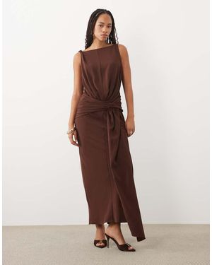 ASOS Kolom Maxi Jurk Met Gedrapeerd Detail - Bruin