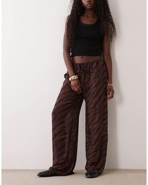 Gina Tricot Wide Leg Semi Sheer Chiffon Pants - Brown
