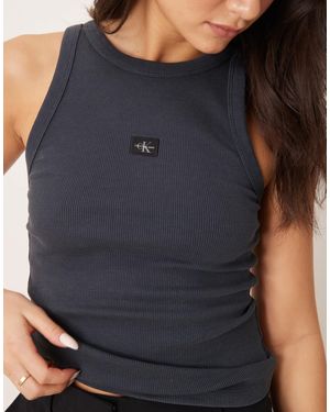 Calvin Klein Woven Label Rib Tank Top - Blue