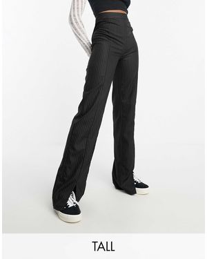 Heartbreak Tall Pinstripe Wide Leg Split Front Pants - Black