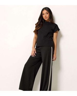 PixieGirl Petite Side Stripe Wide Leg Trousers - Black