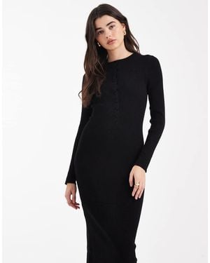 New Look Knitted Button Down Midi Dress - Black
