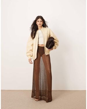 ARRANGE Metallic Knitted Sheer Sweeping Maxi Skirt - Natural