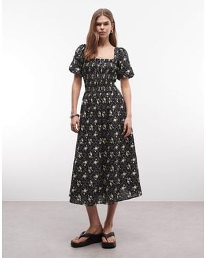Daisy Street Shirred Maxi Dress With Puff Sleeves - Black