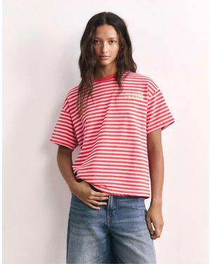 Pull&Bear T-shirt à rayures avec texte - Rouge