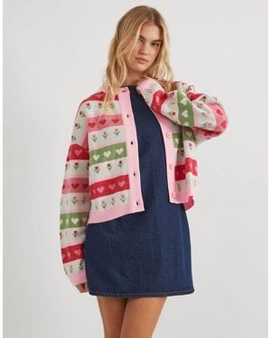Skinnydip London Floral Stripe Knitted Cardigan - Blue