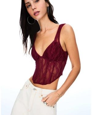 Bershka Kanten Top Met Bandjes - Paars