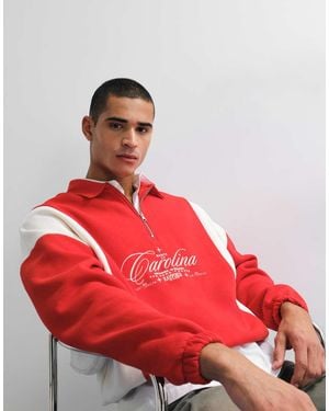 ASOS Sudadera Roja Holgada Con Cremallera Corta, Estampado Bordado Y Paneles Cosidos-Rojo