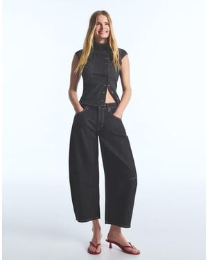 Bershka Cropped Barrel-leg Jeans - Blue