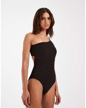 Vero Moda Costume Da Bagno Monospalla Stropicciato Color Cioccolato - Nero