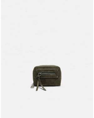 Stradivarius Compact Card Holder Purse With Zip Pocket Detail - Green