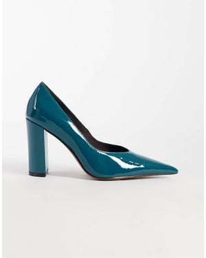 ASOS Escarpins à talon carré haut style panda en vernis canard - Bleu