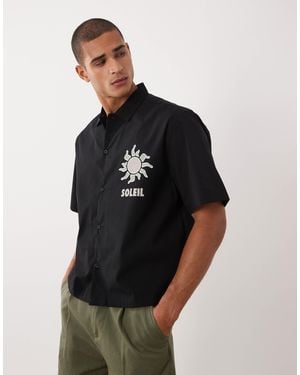 Threadbare 100% Cotton Boxy Fit Short Sleeve Shirt With Sun Graphic - Black