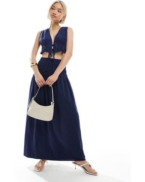4th & Reckless Linen Look Dropped Waist Maxi Skirt Co-Ord - Blue