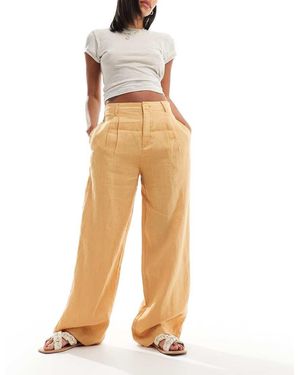 Mango Straight Leg Linen Trousers - Natural