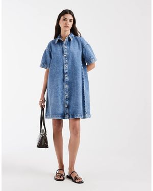 Pieces Denim Mini Shirt Dress - Blue