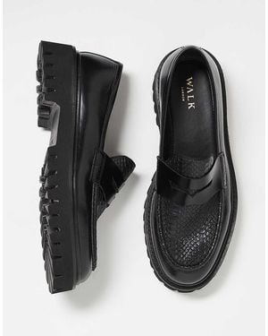 Walk London Mocasines Negros Efecto Piel De Cocodrilo Con Ribete De Antifaz Hopper De