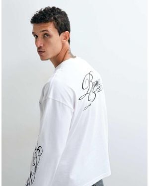 Weekday Oversized Long Sleeve T-Shirt With Broken Beats Graphic Print - White