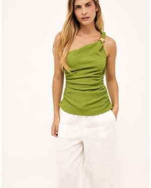 NA-KD One Shoulder Twist Buckle Top - Green