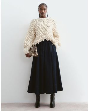 ARRANGE Denim Full Maxi Skirt With Topstitching Detail - White