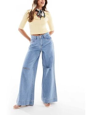 Vero Moda Jeans Met Wijde Pijpen En Distressed Details - Blauw