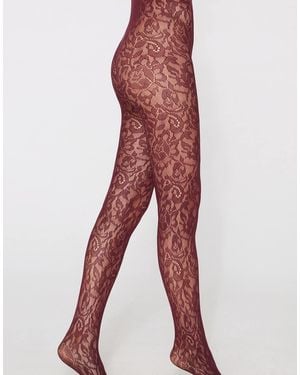 Tezenis Floral Lace Fishnet Tights - Red