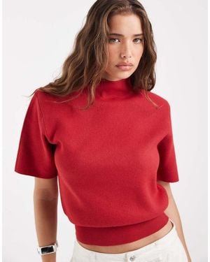 ASOS High Neck Shoulder Pad Waisted T-shirt - Red