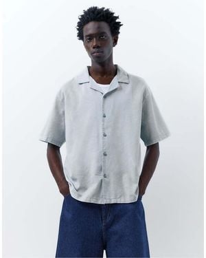 Pull&Bear Short Sleeve Linen Blend Shirt - Blue