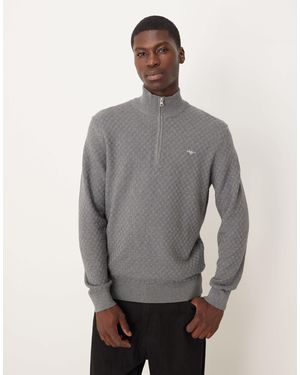 Pull Homme GANT En Maille Texturée Grise - Col Rond, Manches Longues, Taille M, Très Bon état