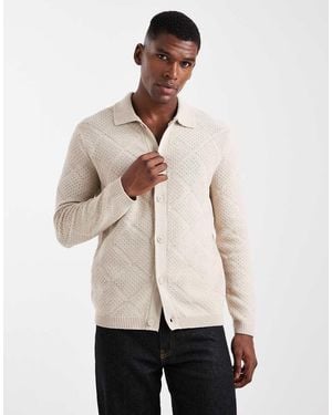 Only & Sons Cárdigan Color Piedra Con Diseño De Rombos Texturizados De -Blanco - Neutro