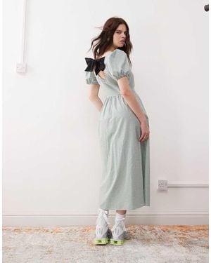 Reclaimed (vintage) Midi Smock Dress With Bow Tie Back - White