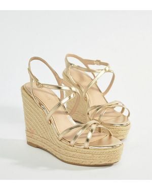 Mango Strappy Espadrille Wedge In Gold - Metallic