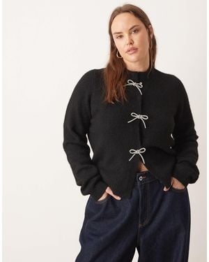ASOS Asos Design Curve Rhinestone Bow Front Cardigan - Black