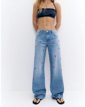 Pull&Bear baggy Jeans With Cherries - Blue